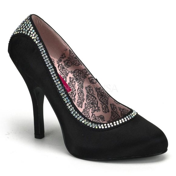 Black high heel stiletto shoes with rhinestone - Picture 2 of 5
